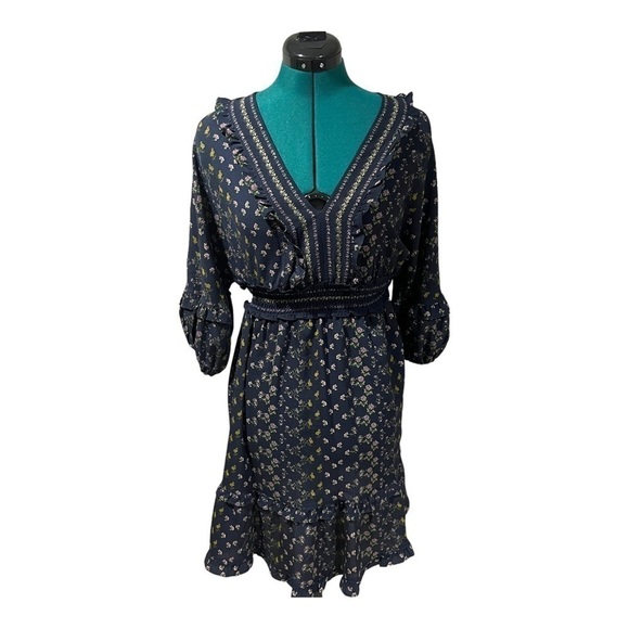 Max Studio Womens V-Neck Empire Waist Dress medium Navy Floral - Picture 1 of 9